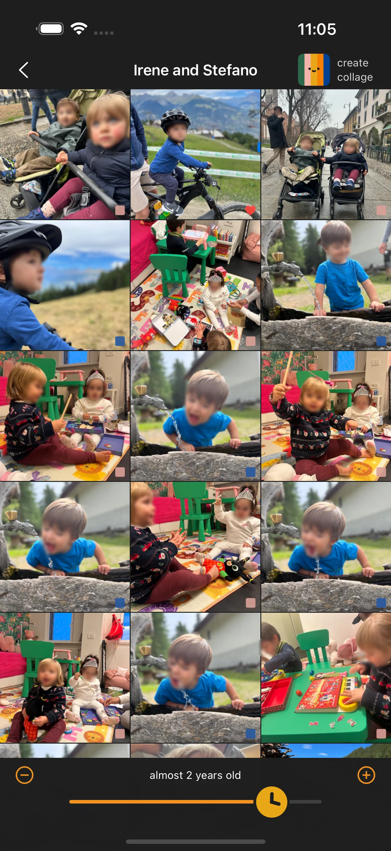 Timeline view comparing children at the same age