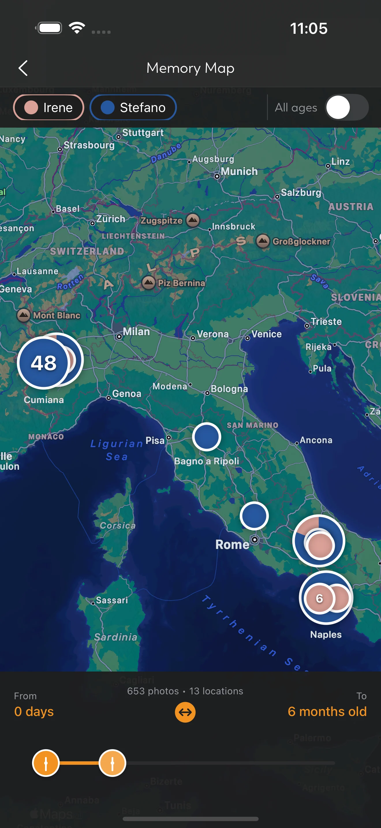 Memory map showing photo locations
